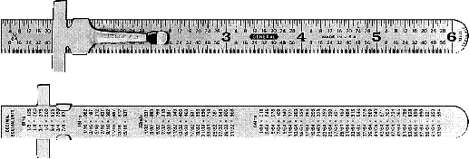 64 - Stainless Steel 6 Two-Sided Ruler with Clip - Inch/Decimal